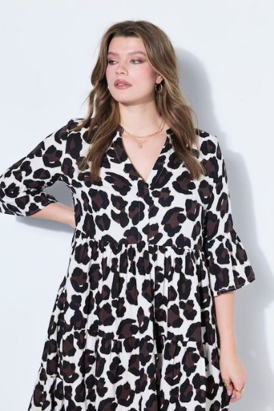 Veliki brojevi Haljina maxi 3/4 rukava od muslina moda za punije