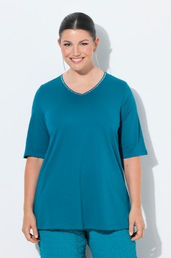 Plus size veliki brojevi Majica V ovratnik s ukrasima na ovratniku za punije