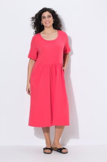 Plus size veliki brojevi Haljina midi kratkih rukava okruglog izreza za punije