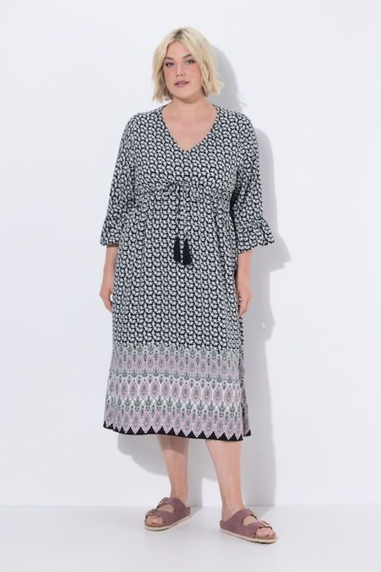 Plus size veliki brojevi Haljina midi 3/4 rukava a kroja za punije