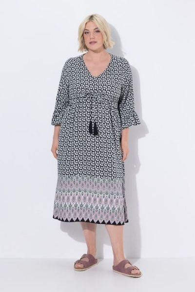 Veliki brojevi Haljina midi 3/4 rukava a kroja moda za punije