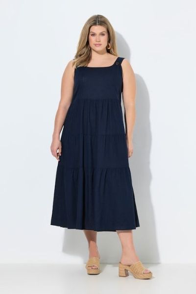 Veliki brojevi Haljina bez rukava A kroja podesivih naramenica lanena moda za punije