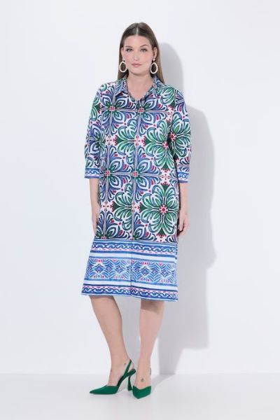 Veliki brojevi Haljina 3/4 rukava A kroja s kragnom moda za punije