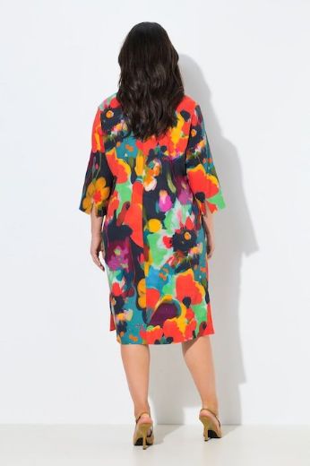 Plus size veliki brojevi Haljina midi 3/4 rukava A kroja lanena za punije