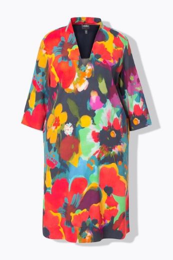 Plus size veliki brojevi Haljina midi 3/4 rukava A kroja lanena za punije