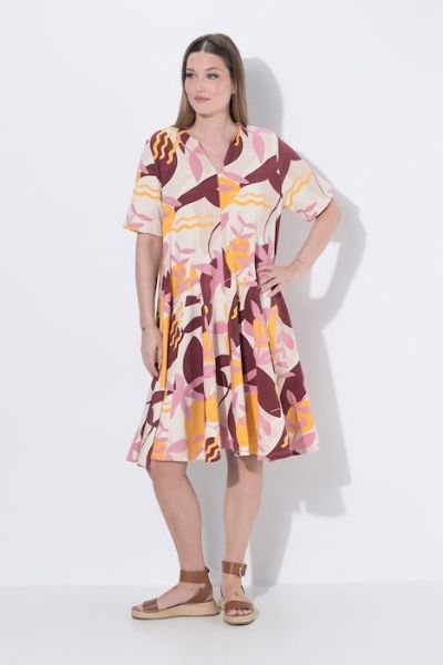 Veliki brojevi Haljina kratkih rukava pamučna s izrezom moda za punije