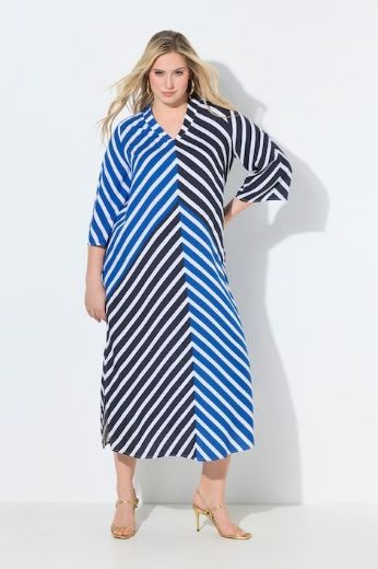 Plus size veliki brojevi Haljina maxi 3/4 rukavi prugasta za punije