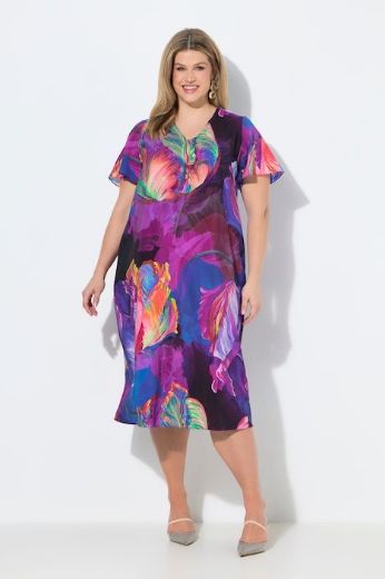 Plus size veliki brojevi Haljina midi kratkih rukava A kroja za punije