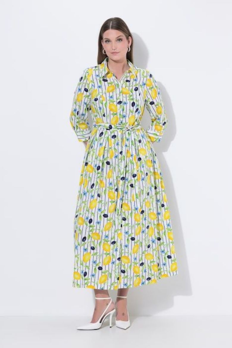 Plus size veliki brojevi Haljina maxi s kragnom rukavi 3/4 za punije