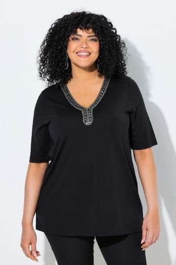 Plus size veliki brojevi Majica kratkih rukava ukrašenog V izreza za punije
