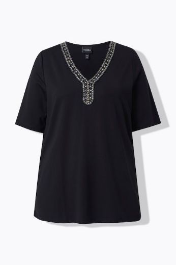Plus size veliki brojevi Majica kratkih rukava ukrašenog V izreza za punije