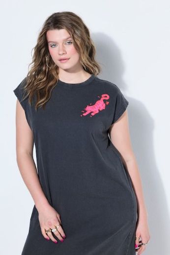 Plus size veliki brojevi Haljina midi kratkih rukava šireg kroja za punije