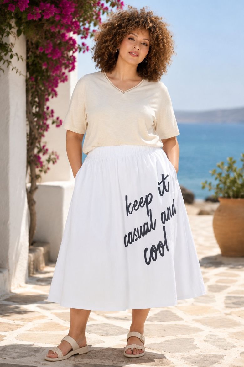 Plus size veliki brojevi Suknja midi elastičnog struka A kroja za punije