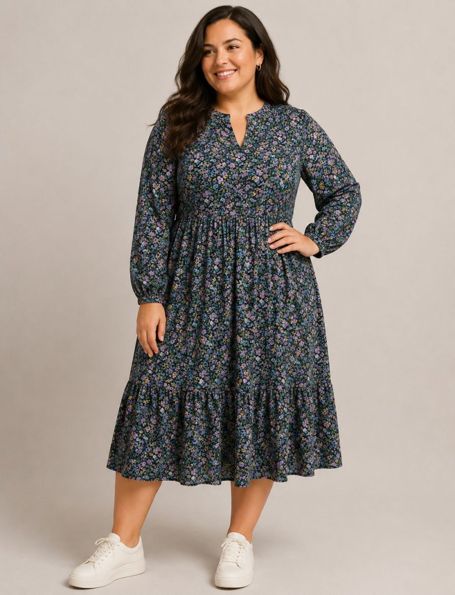 Plus size veliki brojevi Haljina dugih rukava A kroja za punije