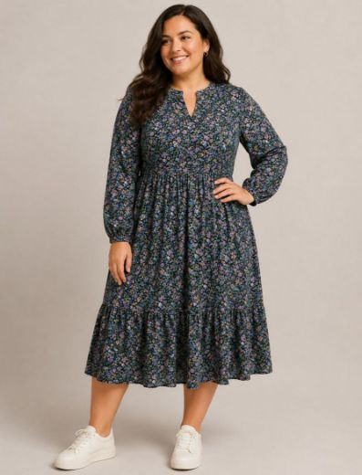 Plus size veliki brojevi Haljina dugih rukava A kroja za punije