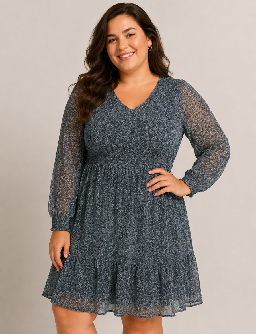 Plus size veliki brojevi Haljina dugih rukava dvoslojna za punije