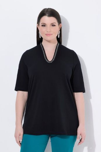 Plus size veliki brojevi Majica s ukrasima na ovratniku kratki rukavi za punije