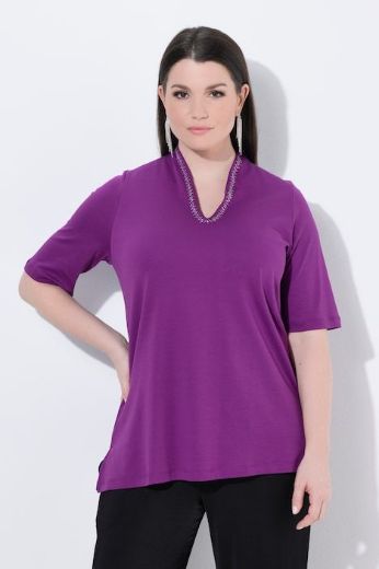 Plus size veliki brojevi Majica s ukrasima na ovratniku kratki rukavi za punije