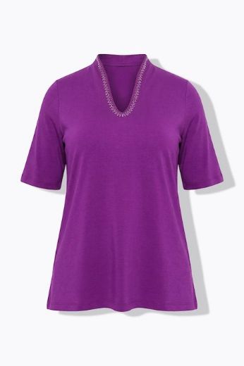 Plus size veliki brojevi Majica s ukrasima na ovratniku kratki rukavi za punije