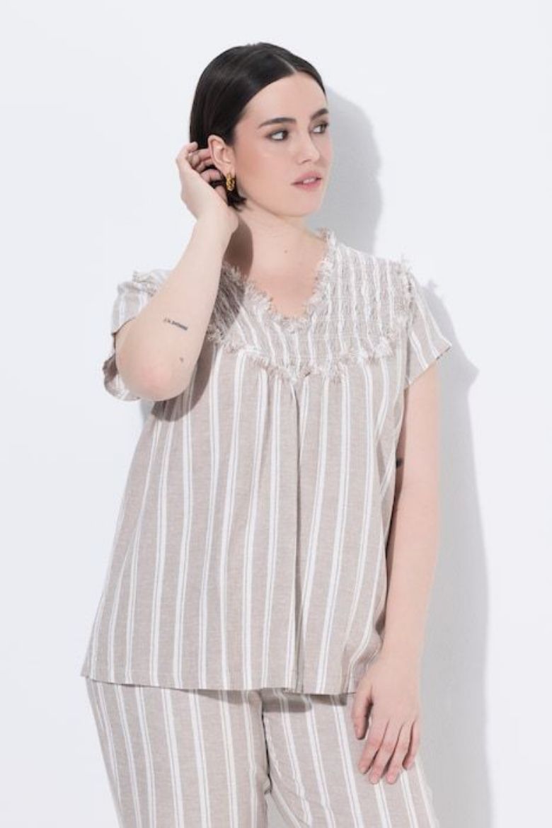 Plus size veliki brojevi Bluza lanena kratkih rukava za punije