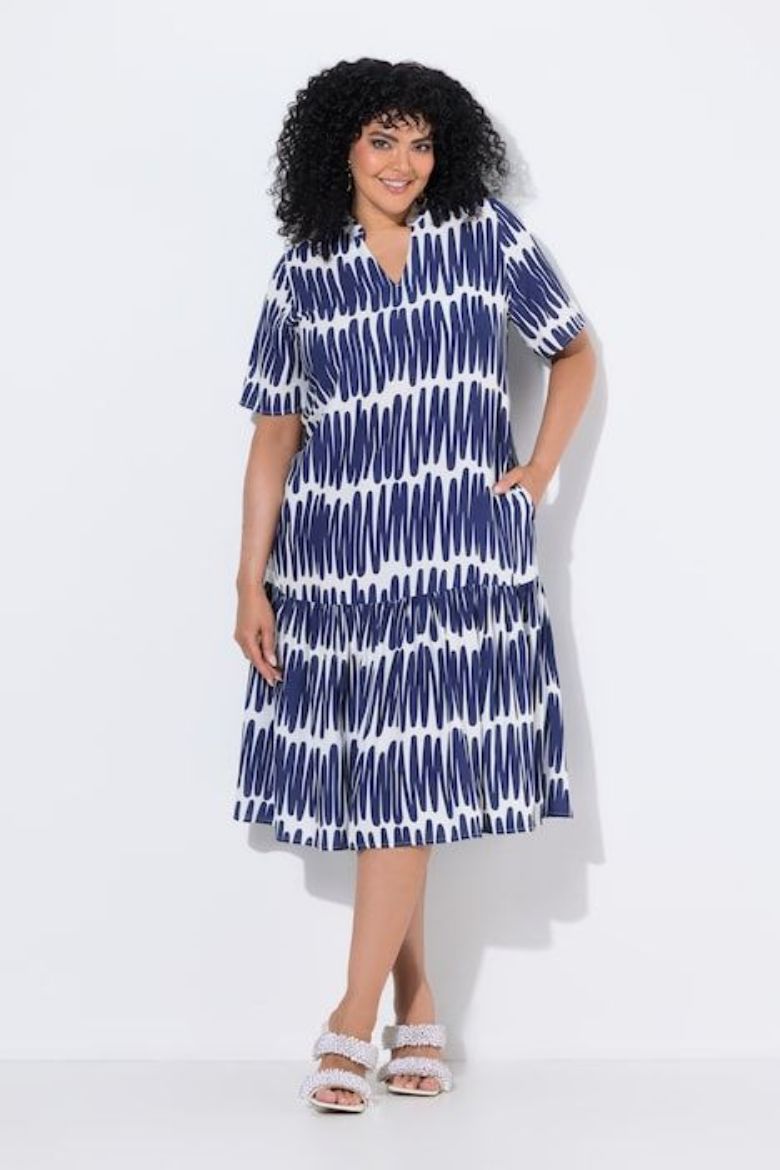 Plus size veliki brojevi Haljina midi kratkih rukava A kroja za punije