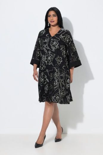Plus size veliki brojevi Haljina midi 3/4 rukava A kroja za punije