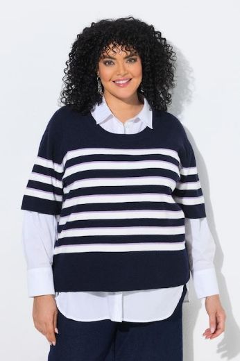 Plus size veliki brojevi Pulover kratkih rukava na pruge za punije