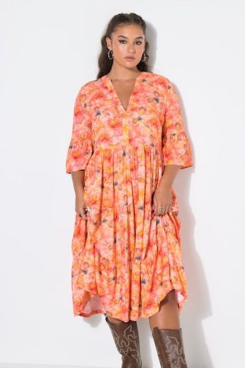 Plus size veliki brojevi Haljina midi kratkih rukava A kroja za punije