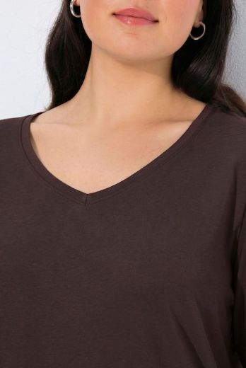 Plus size veliki brojevi Majica dugih rukava V ovratnika za punije
