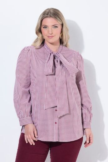 Plus size veliki brojevi Košulja dugih rukava karirana s dodatkom ukrasne mašne za punije