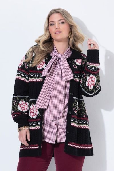 Veliki brojevi Kardigan dugih rukava s cvjetnim uzorkom moda za punije