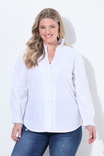 Plus size veliki brojevi Bluza dugih rukava s volanima i gumbima za punije