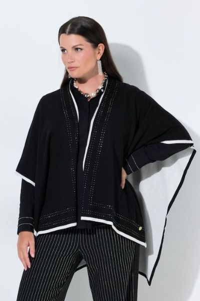 Veliki brojevi Pončo pleteni otvorenog kroja s ukrasnim kamenčićima moda za punije