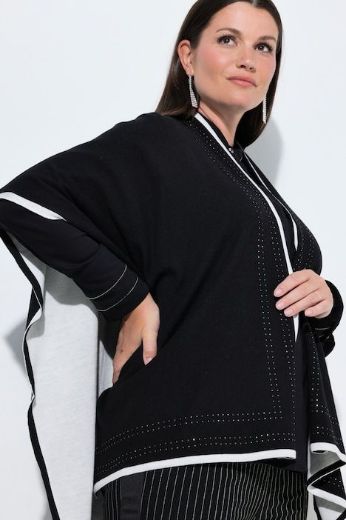 Plus size veliki brojevi Pončo pleteni otvorenog kroja s ukrasnim kamenčićima za punije