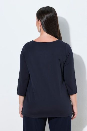 Plus size veliki brojevi Majica 3/4 rukava s asimetričnim izrezom i brošem za punije