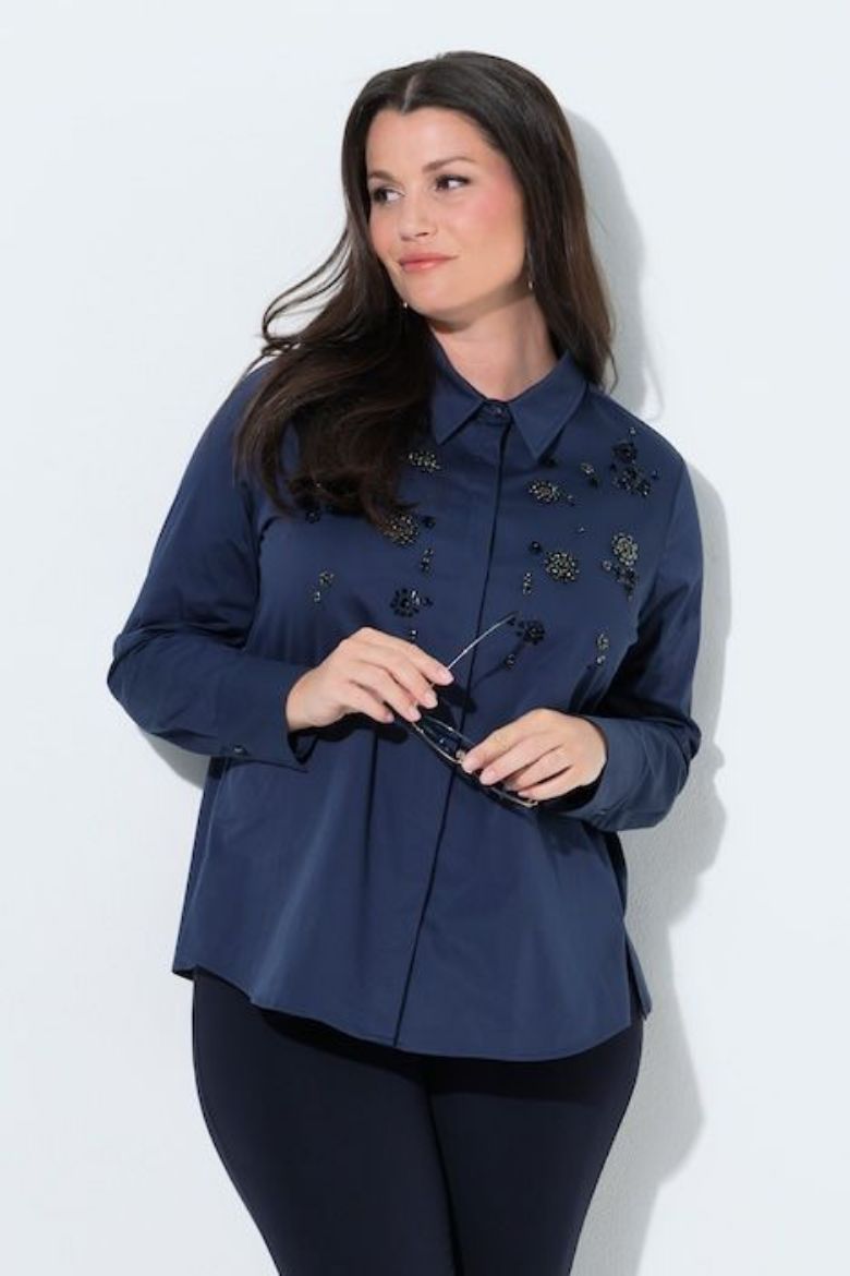 Plus size veliki brojevi Bluza dugih rukava s kragnom i ukrasima za punije