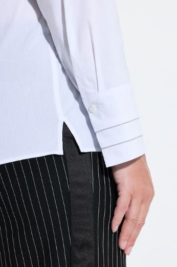 Plus size veliki brojevi Bluza dugih rukava s kragnom i ukrasnim perlicama za punije