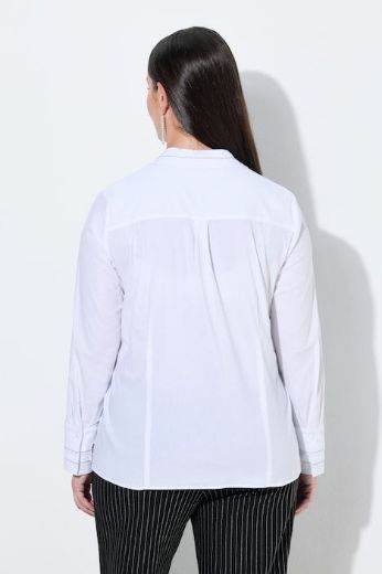 Plus size veliki brojevi Bluza dugih rukava s kragnom i ukrasnim perlicama za punije