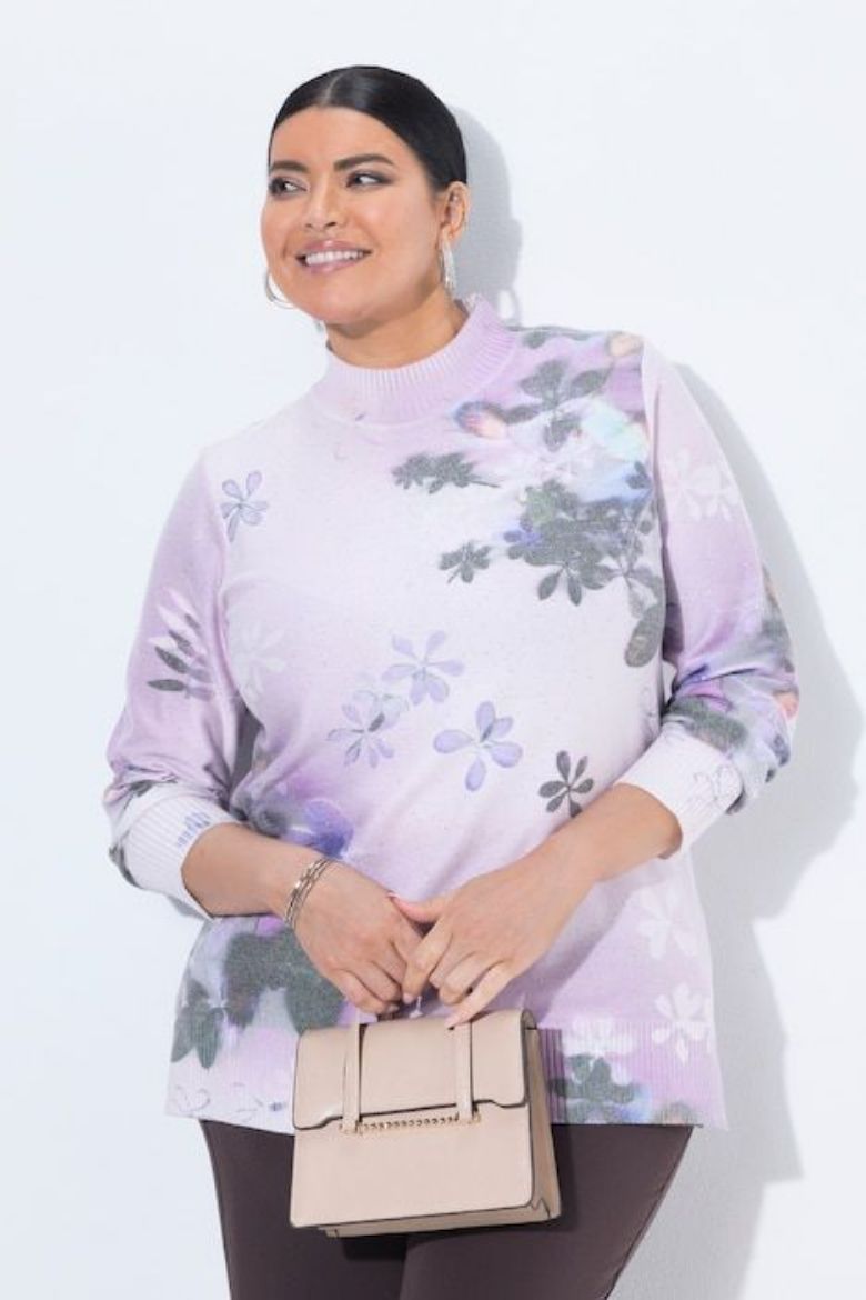 Plus size veliki brojevi Pulover dugih rukava s povišenim ovratnikom i šljokicama za punije