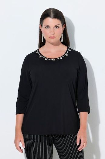 Plus size veliki brojevi Majica 3/4 rukava okruglog izreza s ukrasnim kamenčićima za punije