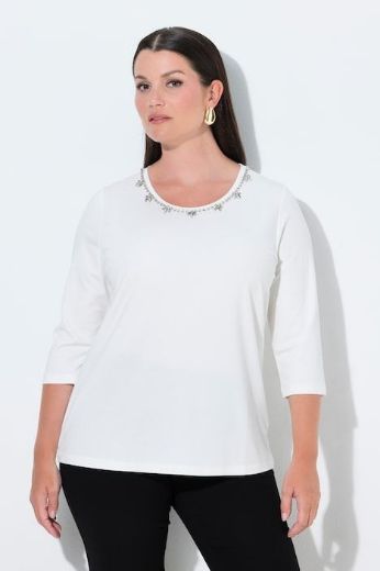 Plus size veliki brojevi Majica 3/4 rukava okruglog izreza s ukrasnim kamenčićima za punije