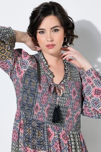 Plus size veliki brojevi Haljina midi dugih rukava A kroja s tunika izrezom za punije