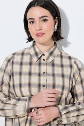 Plus size veliki brojevi Bluza karirana dugih rukava A kroja za punije