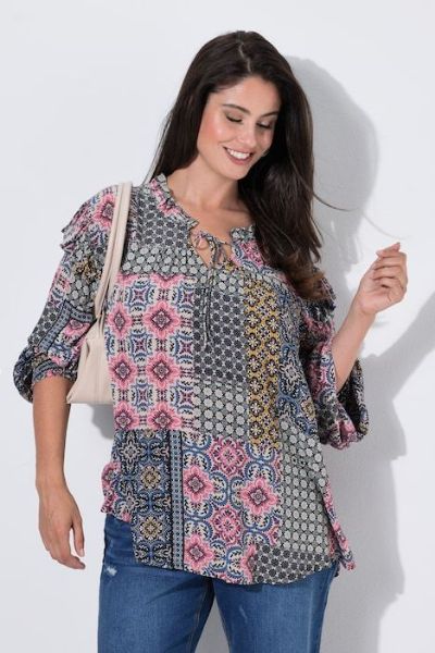 Veliki brojevi Bluza dugih rukava A kroja okruglog izreza s volanima moda za punije