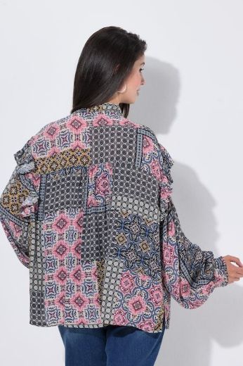 Plus size veliki brojevi Bluza dugih rukava A kroja okruglog izreza s volanima za punije