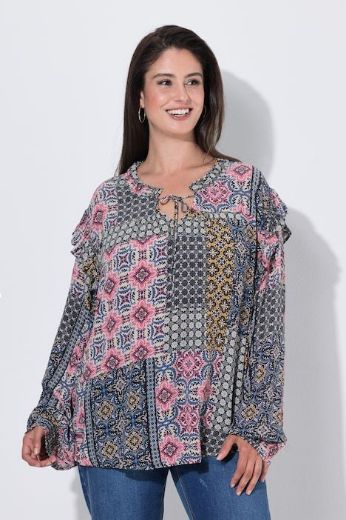 Plus size veliki brojevi Bluza dugih rukava A kroja okruglog izreza s volanima za punije