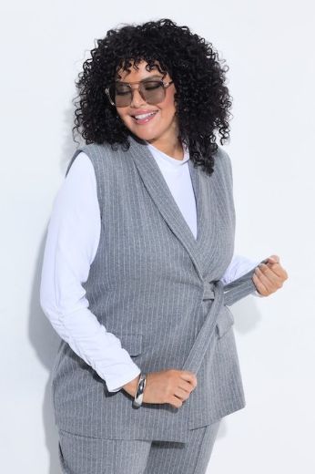 Plus size veliki brojevi Prsluk na tanke pruge s kragnom i vezanjem za punije