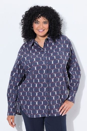 Plus size veliki brojevi Bluza dugih rukava šireg kroja s kragnom i uzorkom za punije