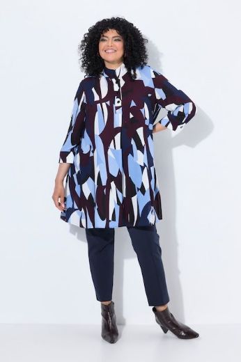 Plus size veliki brojevi Tunika 3/4 rukava A kroja s povišenim ovratnikom i uzorkom za punije