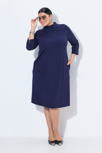 Plus size veliki brojevi Haljina 3/4 rukava A kroja s povišenim ovratnikom za punije